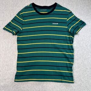 Guess Shirt Green Womens Sz M Striped Crew Neck Pullover Short Sleeve Activewear